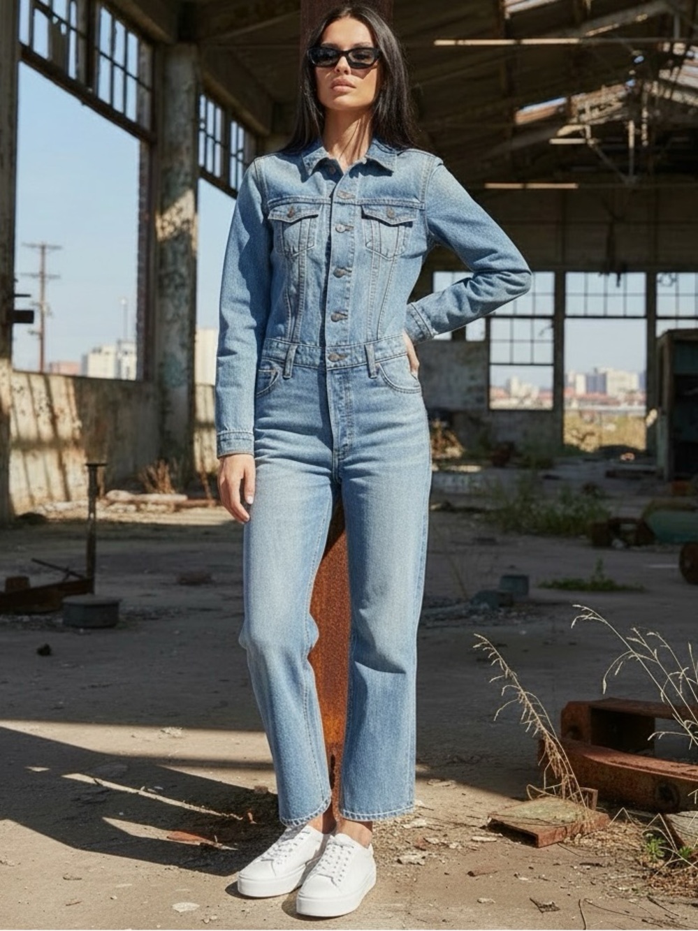 NWT Levi’s Premium Kick Flare Jumpsuit in Medium Blue Wash
